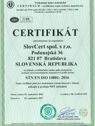 Certifikácia ISO 14001: 2016